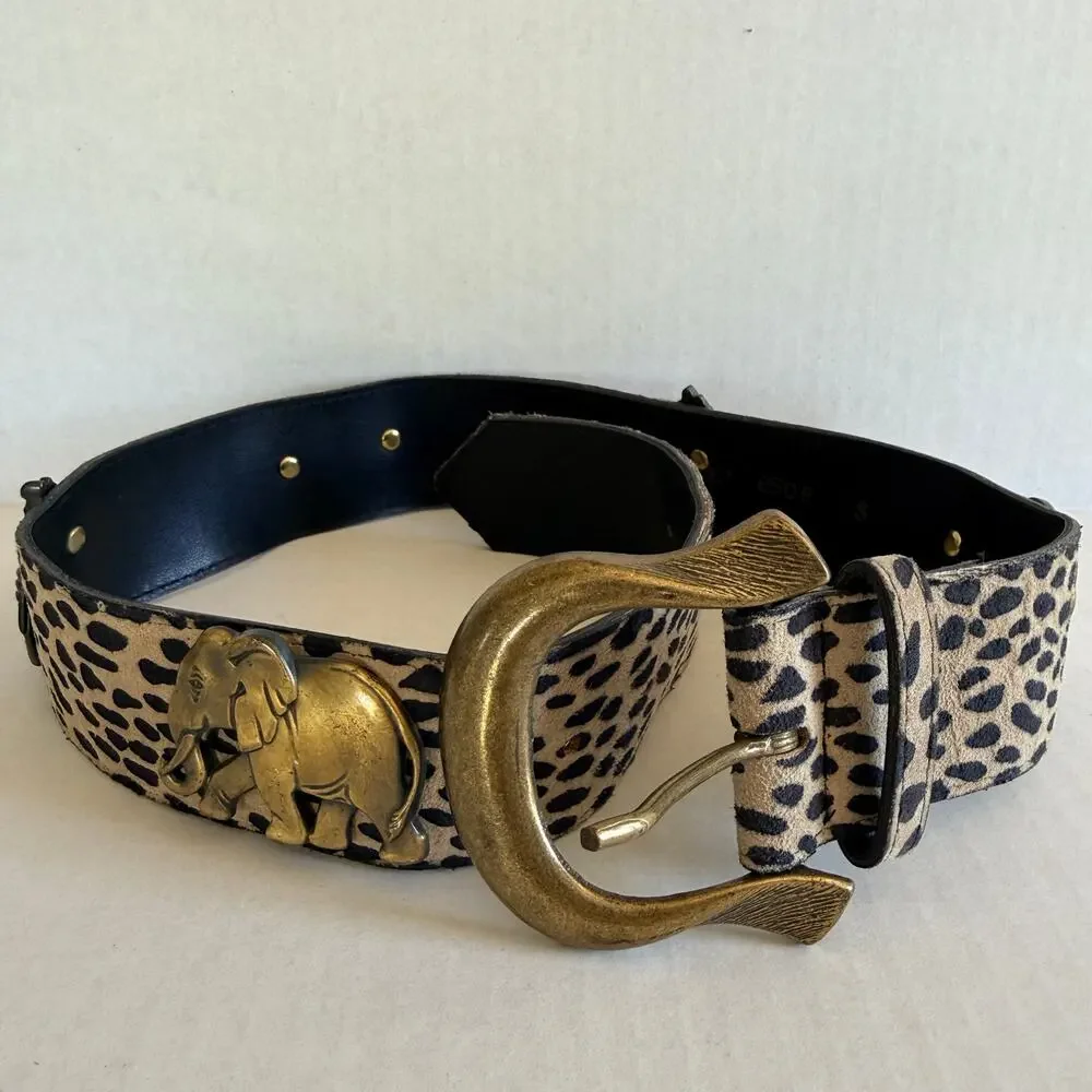 Vintage Made in USA Leopard Calf Hair Belt Brass Elephant Zebra Y2K Safari Small